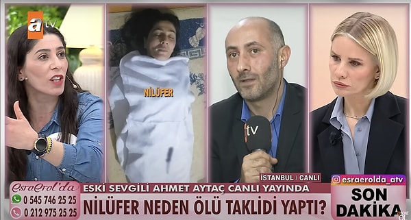 Ünlü sunucu Nilüfer'e "Neden böyle bir şey yaptın?" dediğindeyse Nilüfer, "Ahmet'e gönderdim. Artık beni öldü sansın da uğraşmasın." diye demişti.