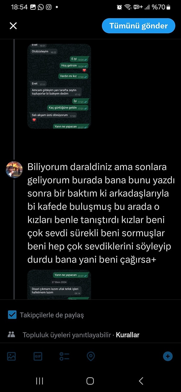 Sana değil ama diğer arkadaşlarına vakti var: "Arkadaşlarıyla bir kafede buluşmuş."👇