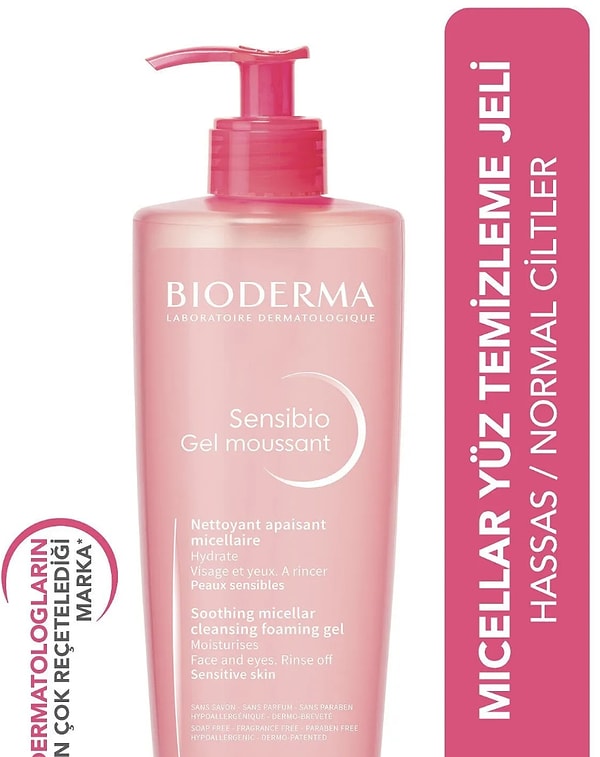 10. Bioderma Sensibio Foaming Gel Hassas ve Normal Ciltler Durulanan Micellar Yüz Temizleme Jeli 500 ml