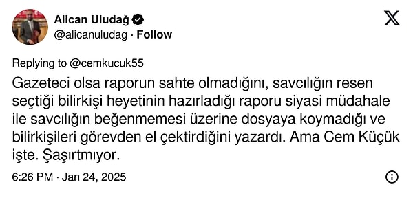 Küçük'ün paylaşımına gelen tepkiler şöyle oldu: