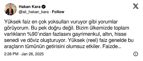 Hakan Kara, yüksek faizin zengini vurduğunu söylediği açıklamasına bakalım önce, sonra da tepkilere...