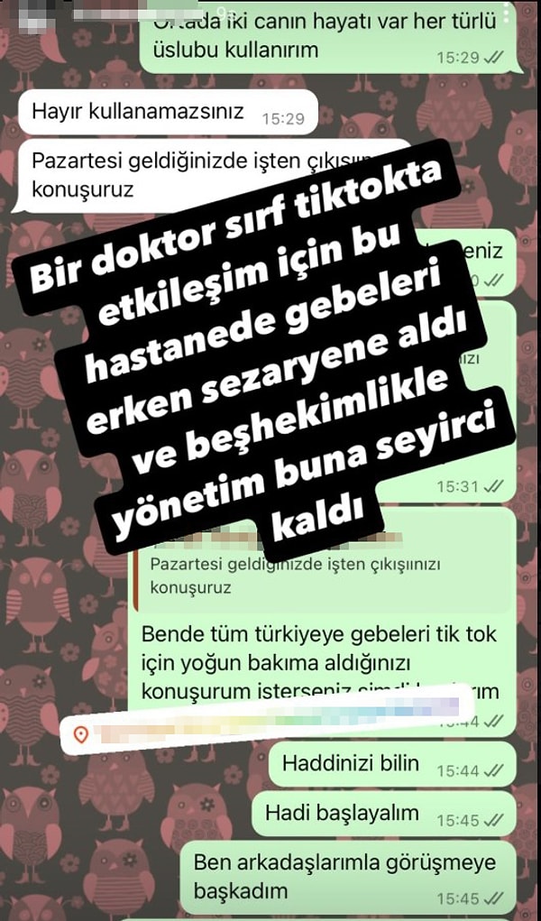 Sosyal medyaya video çekilmesi amacıyla anne adaylarının erken doğuma alındığı ve sezaryen yoluyla doğum yaptırıldığı şeklinde iddialarda bulunan doktor, buna karşı çıktığı için tehdit edildiğini belirtti.