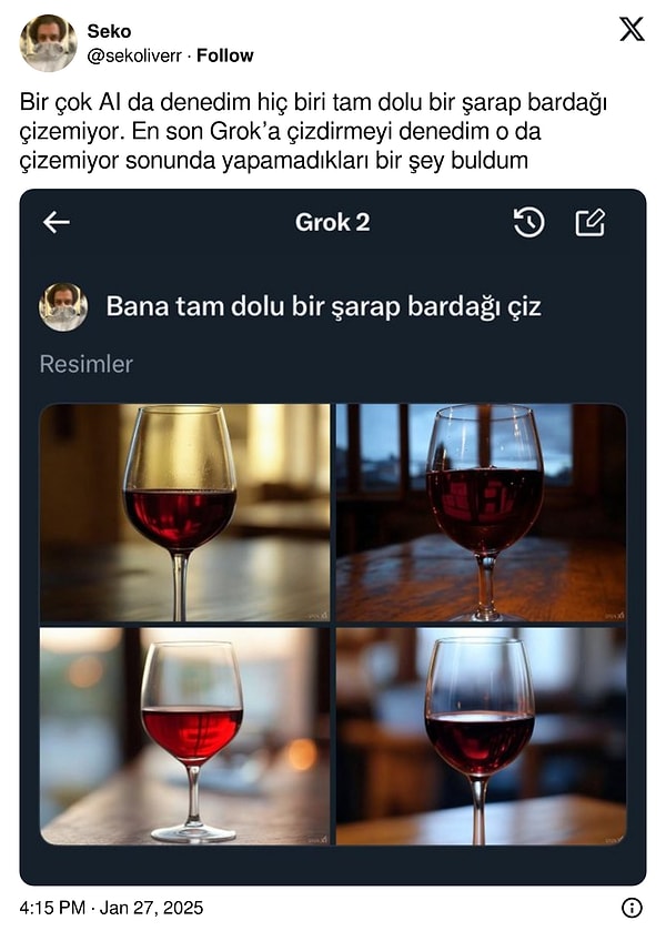 ChatGPT komutu yerine getiremezken X'in yapay zeka aracı Grok'un da pek başarılı olduğunu söyleyemeyiz.