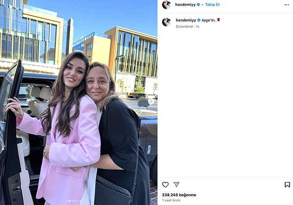 Hande Erçel de Barım ile olan bazı fotoğraflarını paylaştı ve ''Ayşe'm'' notunu düştü.