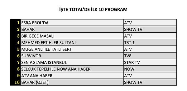 TOTAL İLK 10 PROGRAM