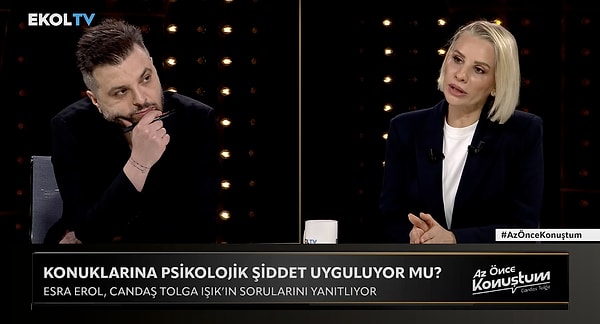 Ünlü sunucu Esra Erol, Ekol TV'de Az Önce Konuştum'a katıldı. Candaş Tolga Işık'ın, Erol'a sorularından biri de programı ile ilgili aldığı eleştiriydi.