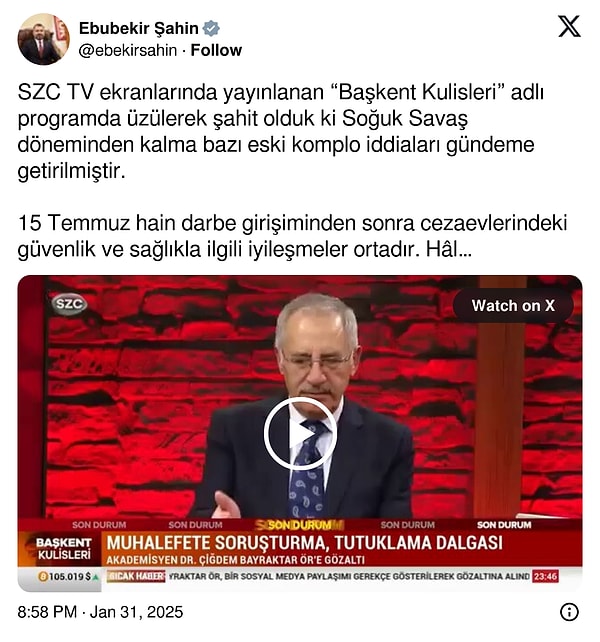 RTÜK Başkanı Ebubekir Şahin, bu sözler nedeniyle Üst Kurul tarafından programa inceleme başlatıldığını duyurmuştu. Şahin, şunları demişti: