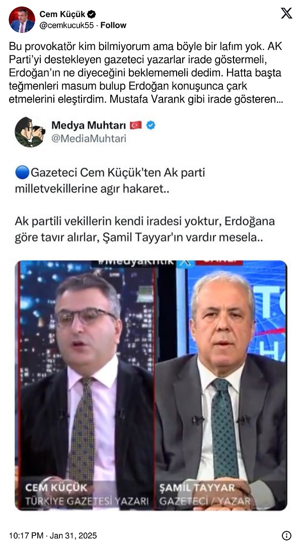 Konuşmasının gündem olmasıyla birlikte Küçük, Twitter hesabından bu paylaşımıyla kendini açıkladı.