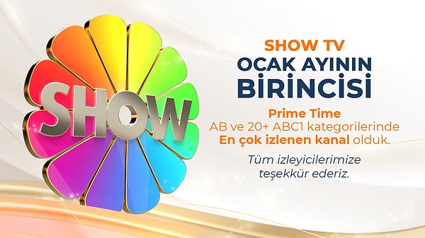 Prime Time AB ve 20+ ABC1  kategorilerinde en çok izlenen kanal Show TV oldu! Kızılcık Şerbeti ile ekranlarda fırtınalar estiren Show TV haberi böyle kutladı👇🏻