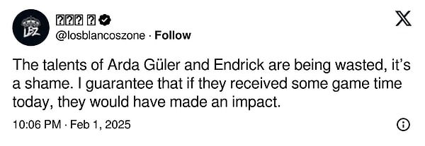 "Arda Güler ve Endrick'in yetenekleri heba ediliyor, bu utanç verici. Bugün biraz süre alsalardı, bir etki yaratacaklarını garanti ederim."