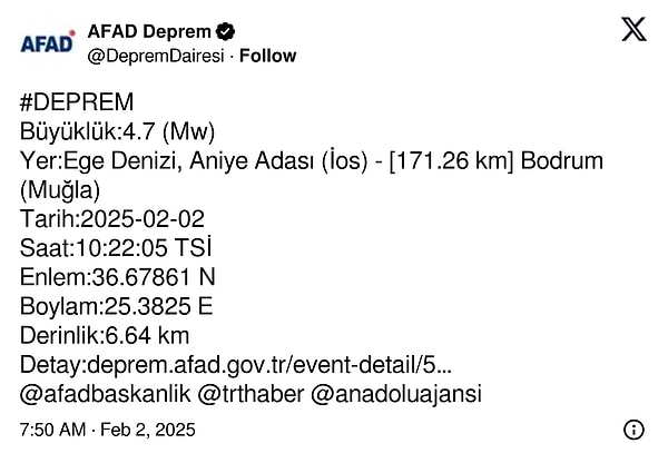 AFAD’ın paylaşımı 👇