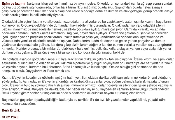 Eşi ve kızı ise, sığındıkları bir odada yer alan vatandaşların yardımı sayesinde hayatta kalmışlar.