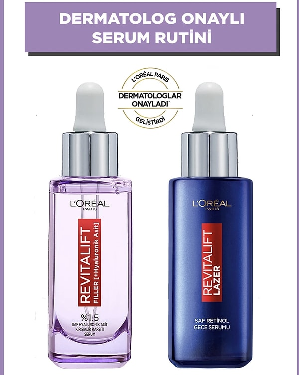 7. L'Oréal Paris Revitalift Filler Serum + Lazer Saf Retinol Gece Serumu Set