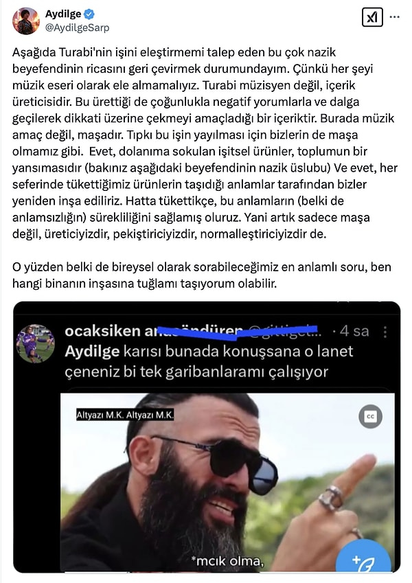 Aydilge, Turabi konusunda neden konuşmadığını tane tane anlatırken, hadsiz yorumu yapan kullanıcıya da haddini kibar kibar bildirdi. 👇