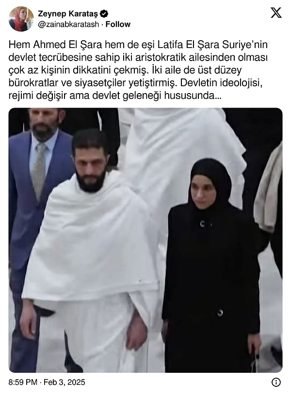 Gazeteci Zeynep Karataş'ın X hesabından yaptığı paylaşıma göre Şara ve El Durubi soyadları Suriye’nin aristokrat ailelerinden geliyor. 1984 doğum El Durubi, Arap Dili ve Edebiyatı alanında yüksek lisans yapmış.