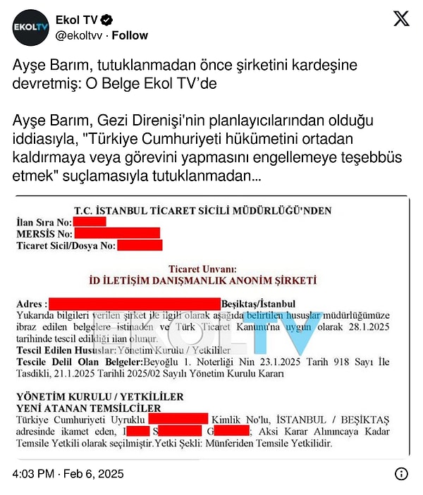 Ayrıca, Barım'ın tutuklanmadan önce  tutuklanmadan önce şirketini avukat kardeşine devrettiği de ortaya çıktı.