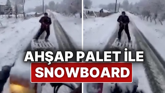 Yağışı Eğlenceye Dönüştürdüler: Sakarya'da Karla Kaplı Sokaklarda Ahşap Paletle Snowboard