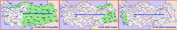 Meteoroloji Genel Müdürlüğü’nün hava tahmin haritalarına göre ise 14 Şubat Cuma gününden itibaren ülkenin neredeyse tamamında güneşli hava hakim olacak.