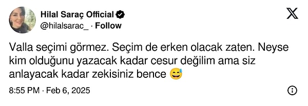 Saraç’ın neden gözaltına alındığına dair bir bilgi bulunmazken 6 Şubat’ta yaptığı şu paylaşımlar nedeniyle gözaltına alındığı ileri sürüldü.