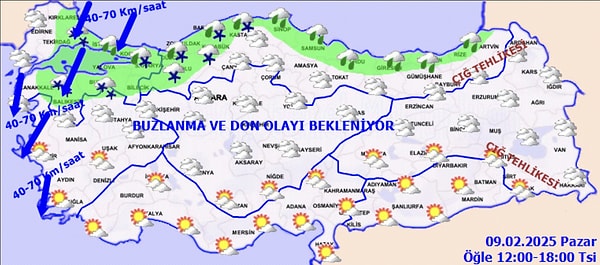 Öte yandan Meteoroloji tahminlerine göre 9 Şubat Pazar İstanbul hava durumu da aşağıdaki gibidir;