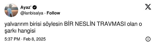 Bir kullanıcı, "bir neslin travması" olan şarkıları sordu.