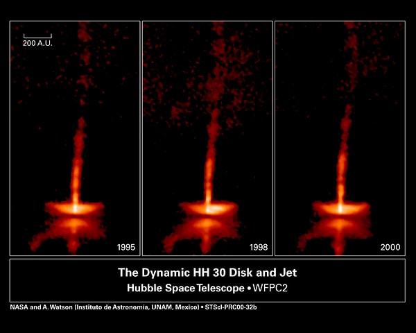 Parlak bir nebula olan HH30, yıldızlardan çıkan hızlı gaz jetlerinin çevresindeki yıldızlararası maddeyle çarpışması sonucu oluşuyor.