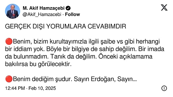 İfadeye çağrılan Akif Hamzaçebi, X hesabından açıklama yaptı: