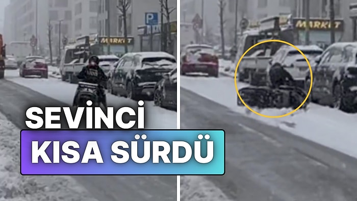 Karla Kaplı Yolun Açılmasını Fırsat Bilen Motosiklet Sürücüsünün Sevinci Kısa Sürdü!