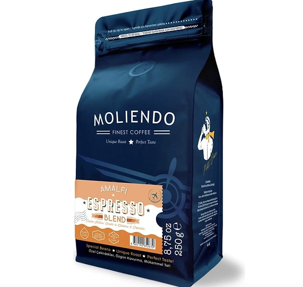 5. Moliendo Amalfi Espresso Blend Kahve (Çekirdek Kahve) 250 g