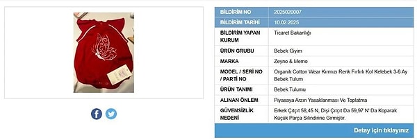 Çocuk mayosu ile bebek tulumunun da sağlığa uygun olmadığı için piyasadan toplatılmasına karar verildi.