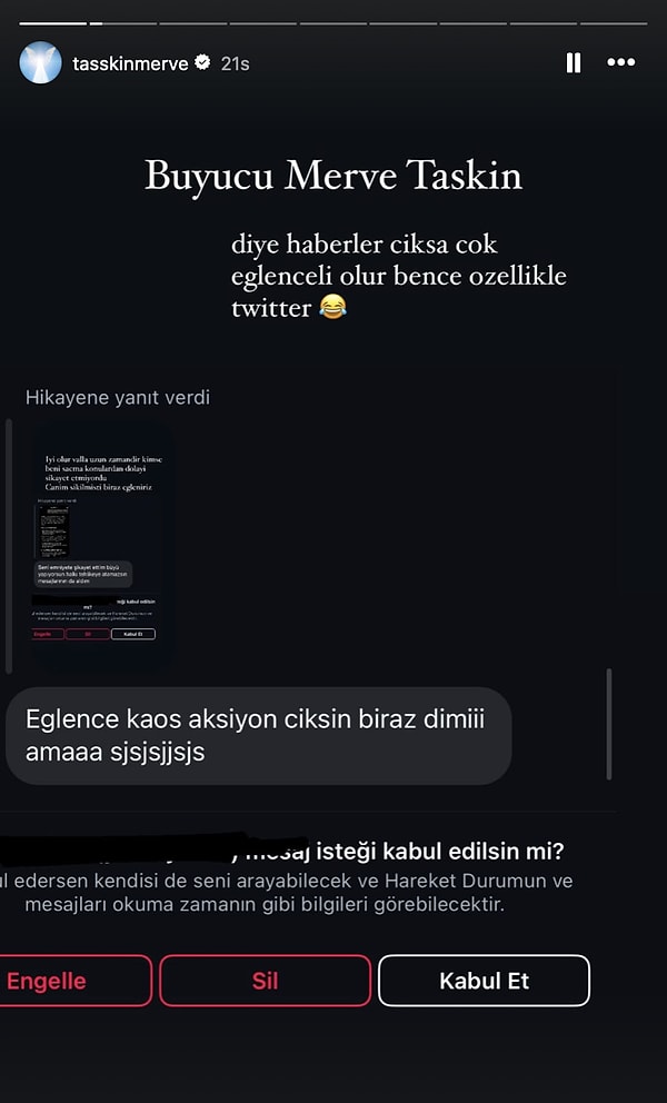 "Keşke büyücü Merve falan diye haber çıksa" diyerek yaptığı regl ritüelini yadırgayanları tiye aldı.