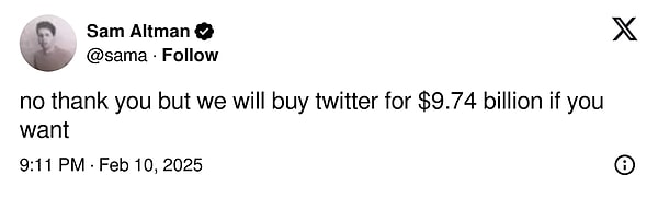 Altman chose to respond to Musk's offer through X, the platform owned by Musk.