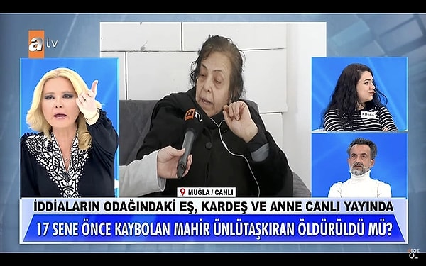 7. Müge Anlı'da işlenen bir kayıp olayının iç yüzünden daha çarpık ilişkiler çıktı. Halası ve kuzeninin "17 yıldır ortada yok." diyerek aramaya geldiği Mahir Ünlütaşkıran’ı kardeşi Umut'un öldürdüğünden şüpheleniliyor. Çünkü Umut, abisi kaybolduğu sırada karısı Çiğdem'le ilişki yaşamaya başlıyor. Hatta bir de çocuk yapıyor. Müge Anlı'ya iddialara yanıt vermek için çıkan Umut, ilişkiyi "Tek seferlikti" diye savunup annesi de Mahir'i aramaya gelen akrabalara hakaret edince ünlü sunucu ağır konuştu.