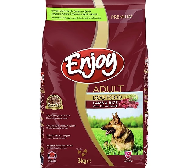 9. Enjoy Kuzu Etli ve Pirinçli Yetişkin Köpek Maması 3kg