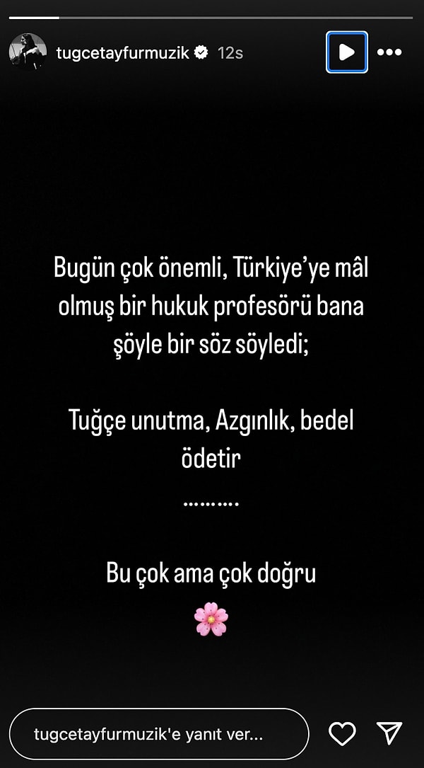 Tuğçe Tayfur'un paylaşımı bu şekildeydi👇