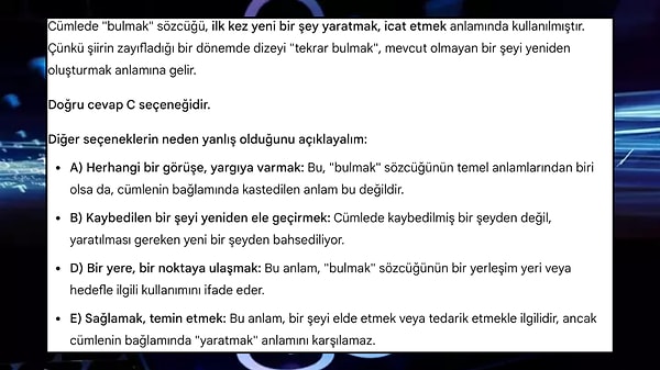 Sıra geldi Gemini'ye. Gemini'nin cevabı da tıpkı ChatGPT gibi "C" oldu.