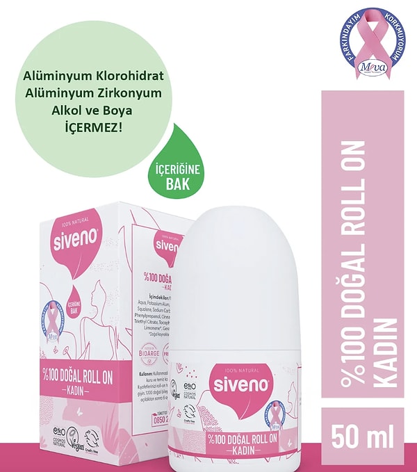 11. Siveno %100 Doğal Roll-on Kadın Deodorant Ter Kokusu Önleyici Bitkisel Leke Bırakmayan Vegan 50 ml