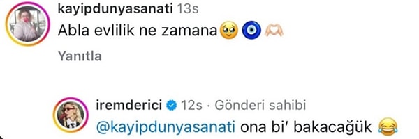 İrem Derici ''Ona bir bakacağız'' cevabı vererek asla dediği evlilik düşüncesini bir rafa kaldırabileceğinin sinyalini verdi.👇