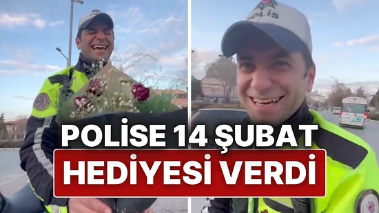 Motosiklet Sürücüsünden Trafik Polisine Sevgililer Günü Sürprizi!