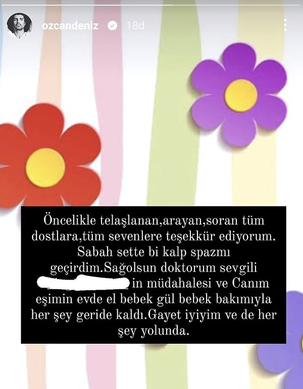 Deniz, Instagram hesabından yaptığı paylaşımda hastanede yaşadıklarını ve sağlık durumunu sevenleriyle paylaştı: