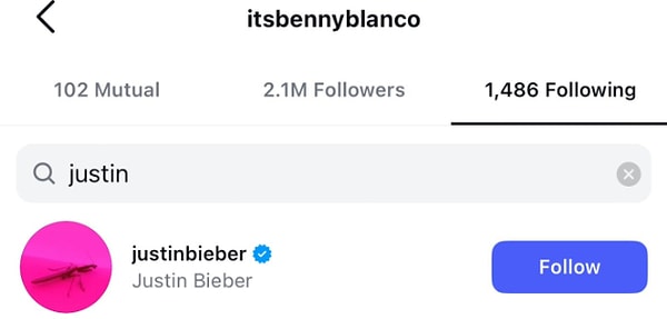 Blanco ise Bieber'ı hala takip etmeye devam ediyor.👇