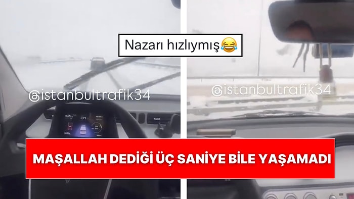 İstanbul’da Karlı Yolda Arabasını Öven Sürücünün Kayması An Meselesi Oldu