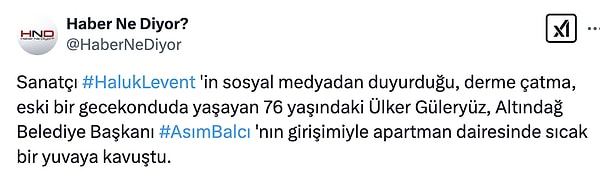 2020 yılında ise Necla Teyze'nin Haluk Levent aracılığı ve Altındağ Belediye Başkanı Asım Balcı'nın girişimiyle bir apartman dairesine yerleştirildiği ortaya çıktı.