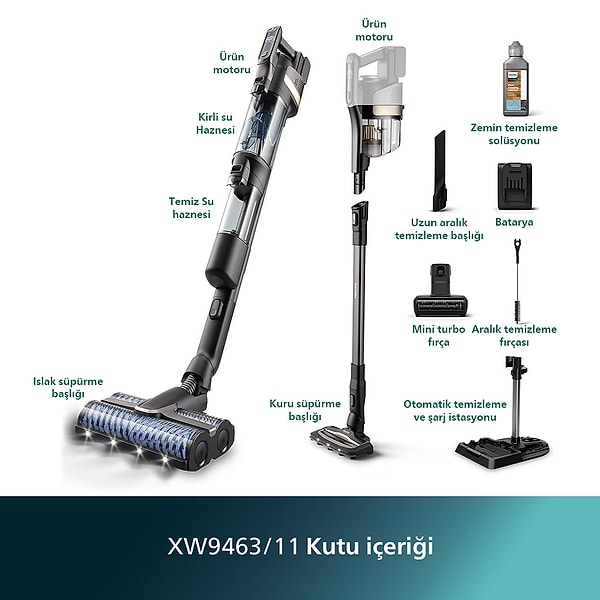 Philips 9000 Serisi AquaTrio Islak&Kuru Kablosuz Dikey Süpürge XW9463/11