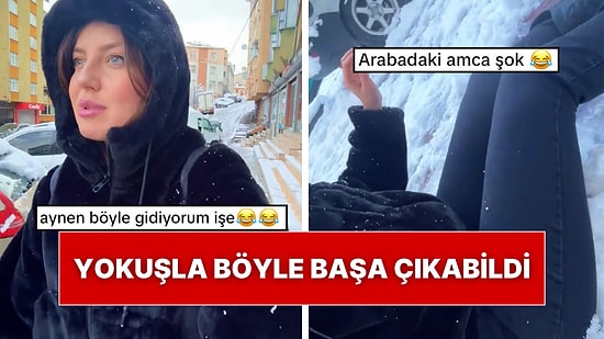 İşe Gitmesi Gereken Bir Kadın Yokuştan İnmeye Çalışırken Yaşadığı Zorlu Anları Kayda Aldı