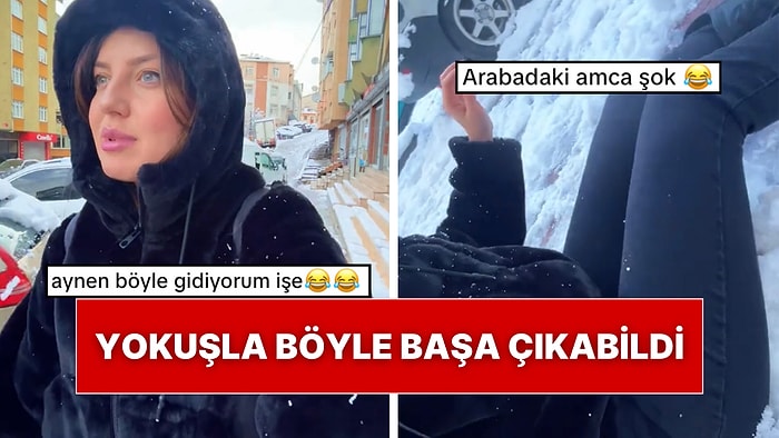 İşe Gitmesi Gereken Bir Kadın Yokuştan İnmeye Çalışırken Yaşadığı Zorlu Anları Kayda Aldı