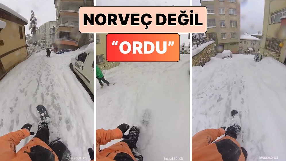 Norveç Olsa Beğenirsiniz: Bir Vatandaş Ordu Sokaklarında Snowboard Yaptı