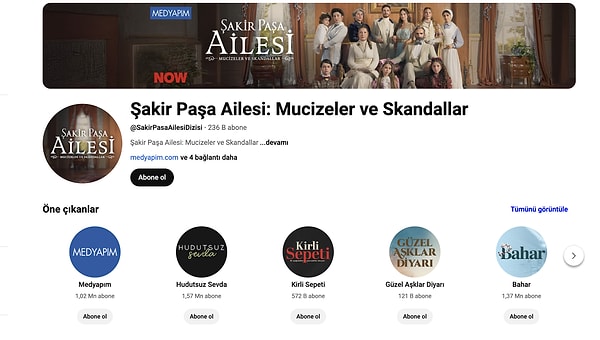 Şakir Paşa Ailesi'nin YouTube kanalına giren seyirciler, kanalda yer alan tüm videoların kaldırıldığını gördü.