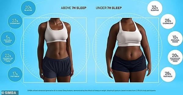 For women, this is what the body looks like when they get less than 7 hours of sleep.