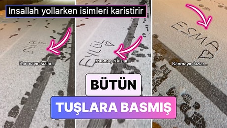 Gerçek Bir Romantik: Kar Yağışını Fırsat Bilen Bir Genç  Yere Bir Sürü Kız İsmi Yazıp Fotoğraf Çekti